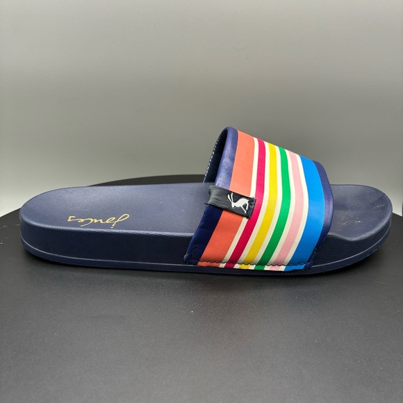 Joules Poolside Slides Women’s 7 Navy Blue Rainbow Multi-Stripe - Picture 1 of 8